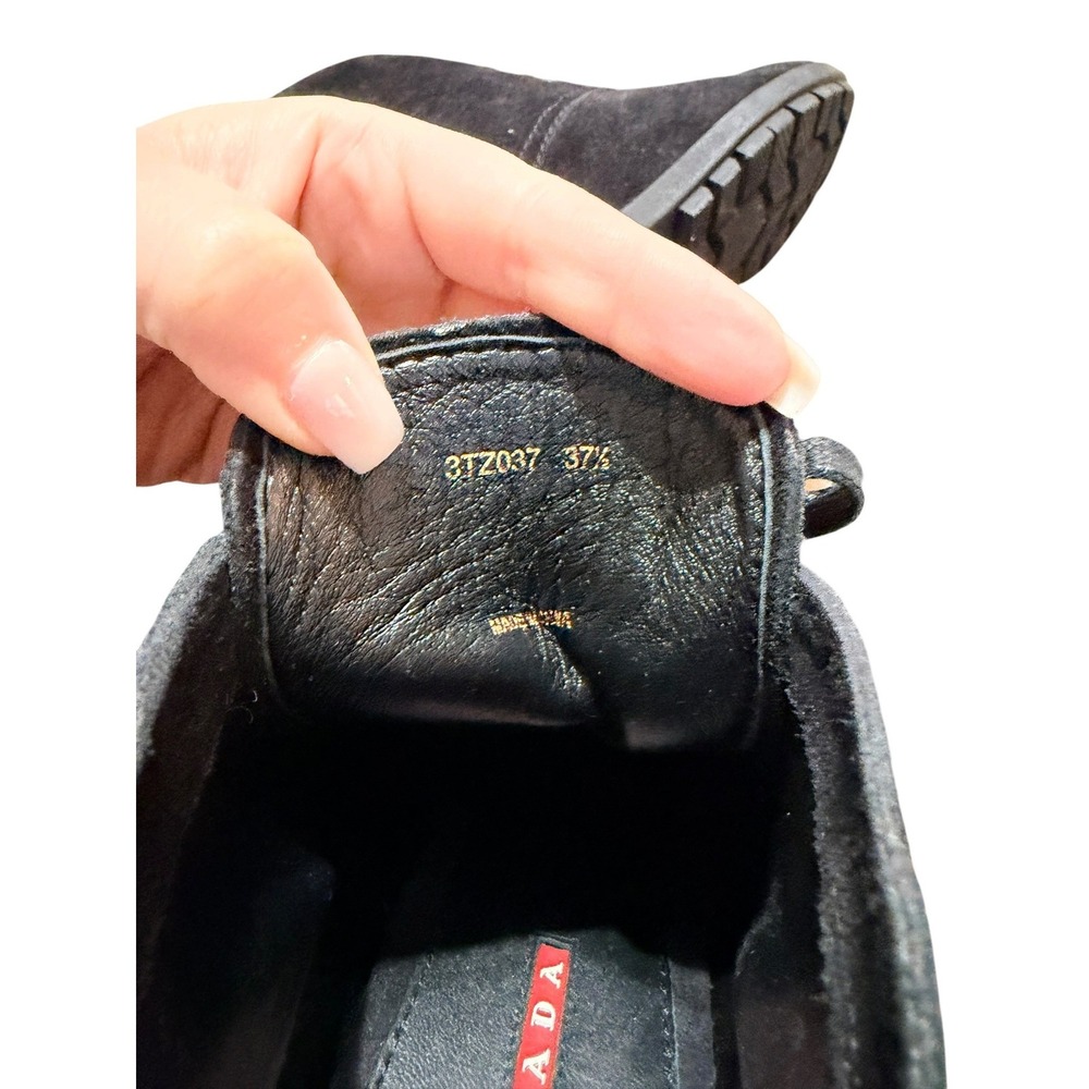 Quiet Luxury Prada Suede Wedge Ankle Boots Black Size 37.5 - Picture 7 of 10